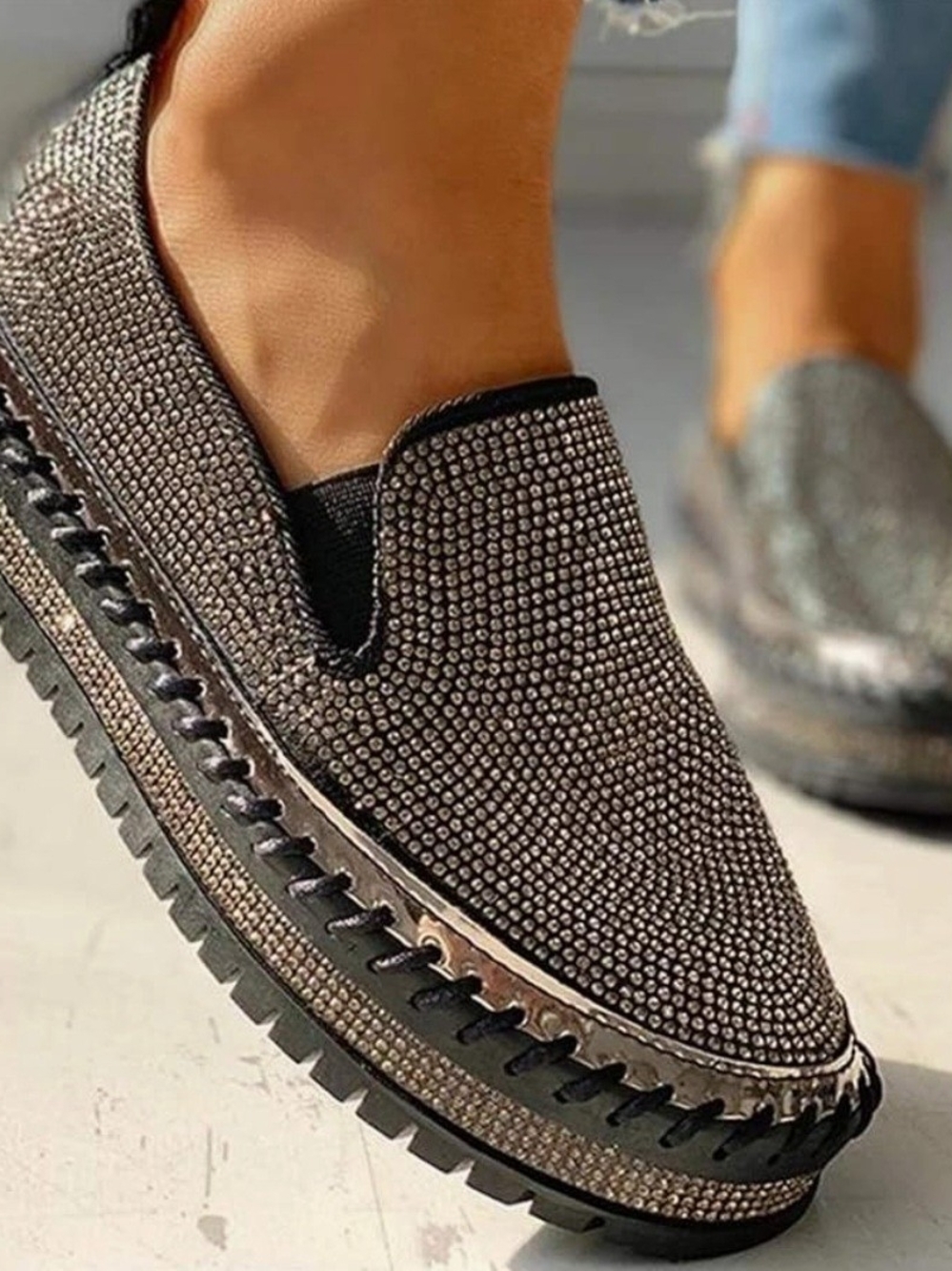 Sparkle Embellished Slip-On Loafer in Gunmetal